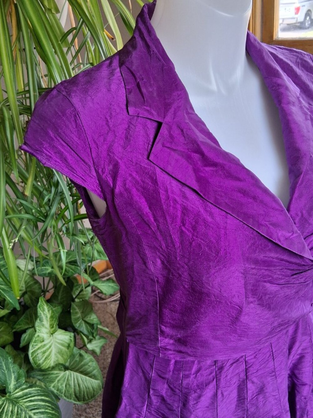 Jones NY Purple 100% Silk Iridescent Taffeta Wrap Midi Dress Wedding Cocktail 12 - Picture 2 of 12